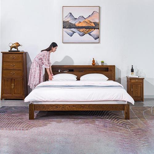 红木家具鸡翅木双人床新中式实木床工厂直销床主卧床床架子排骨架